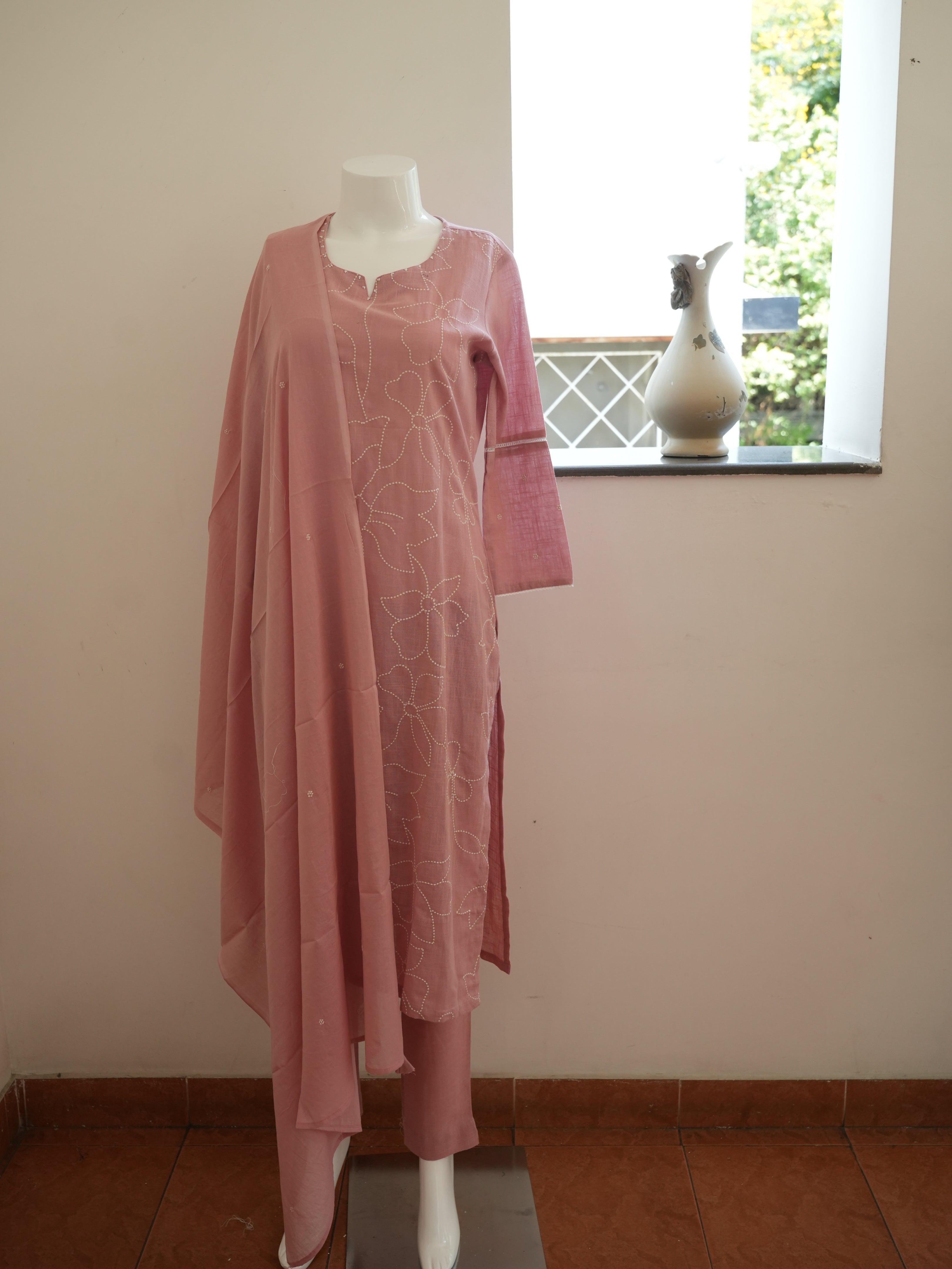 Pink Flower Print 3 Piece Salwar Set