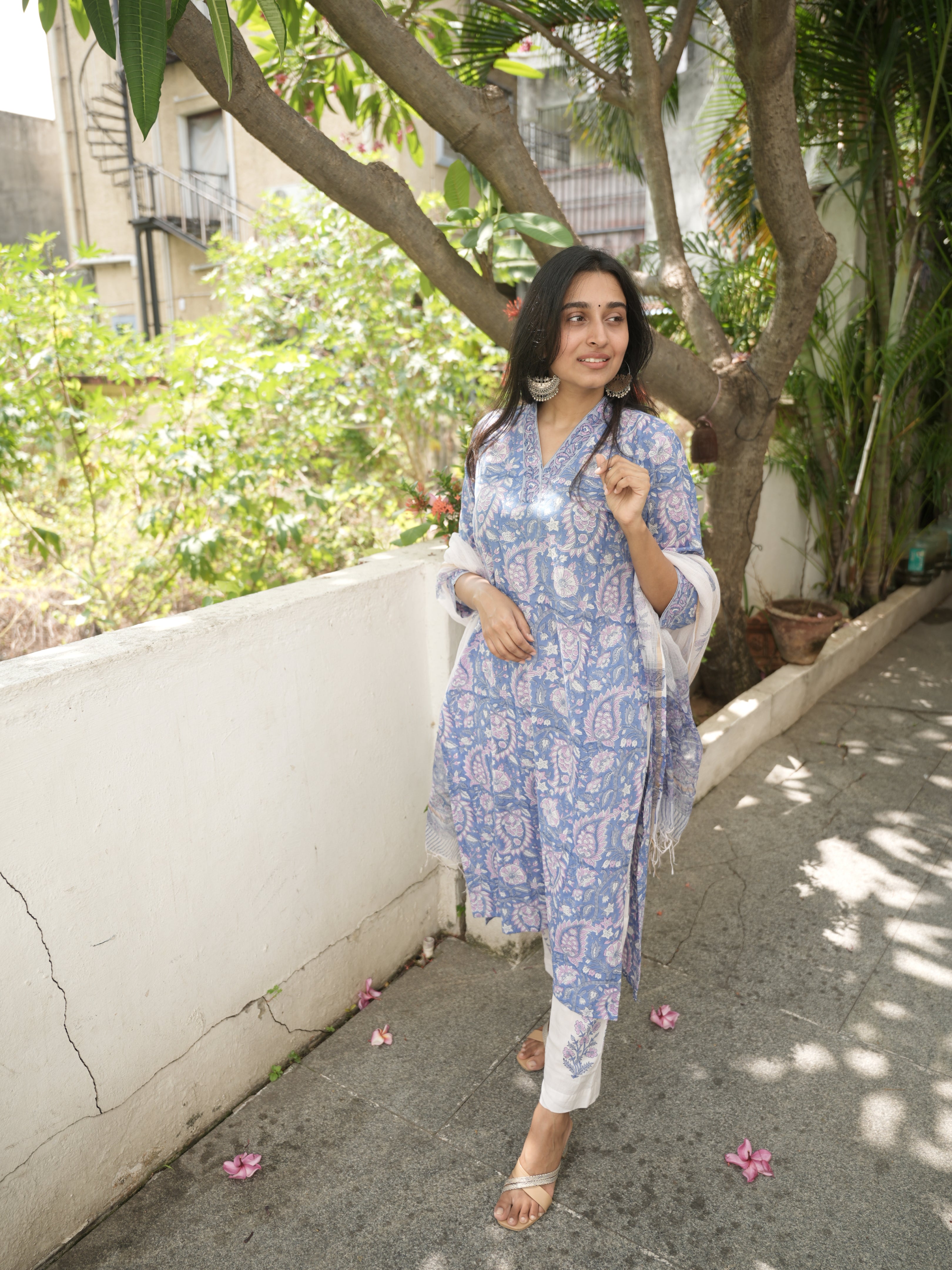 Blue 3 Piece Salwar Set With Kota Dori Duppatta