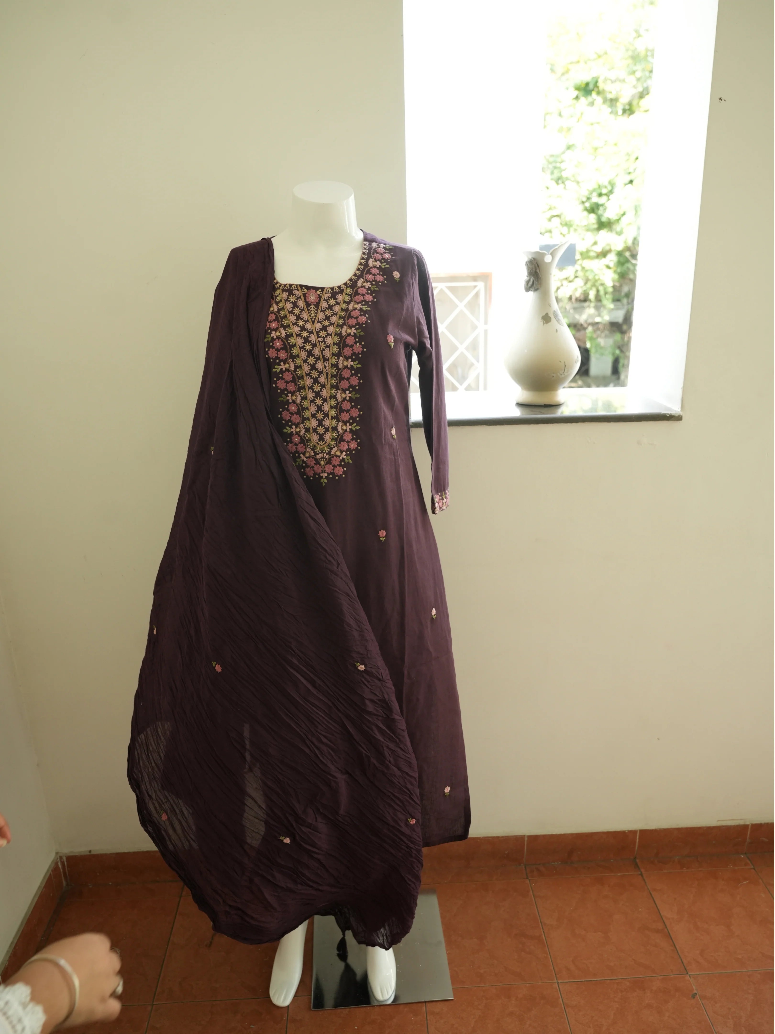 Off White ,Deep Mauve and Purple 3 Piece Salwar Set Embroidery With Dupatta