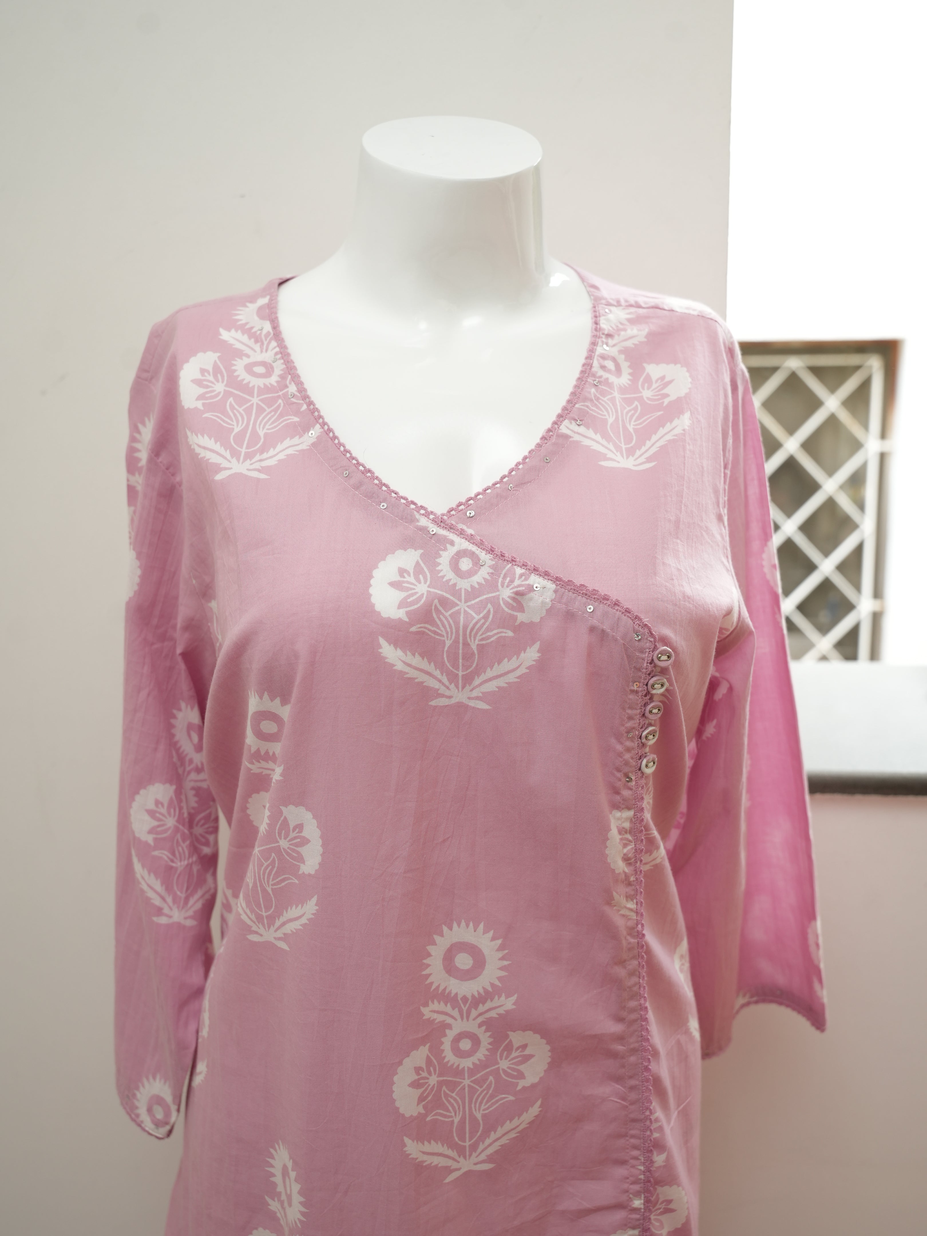 Pink Flower Print 1 Piece Long Kurtha