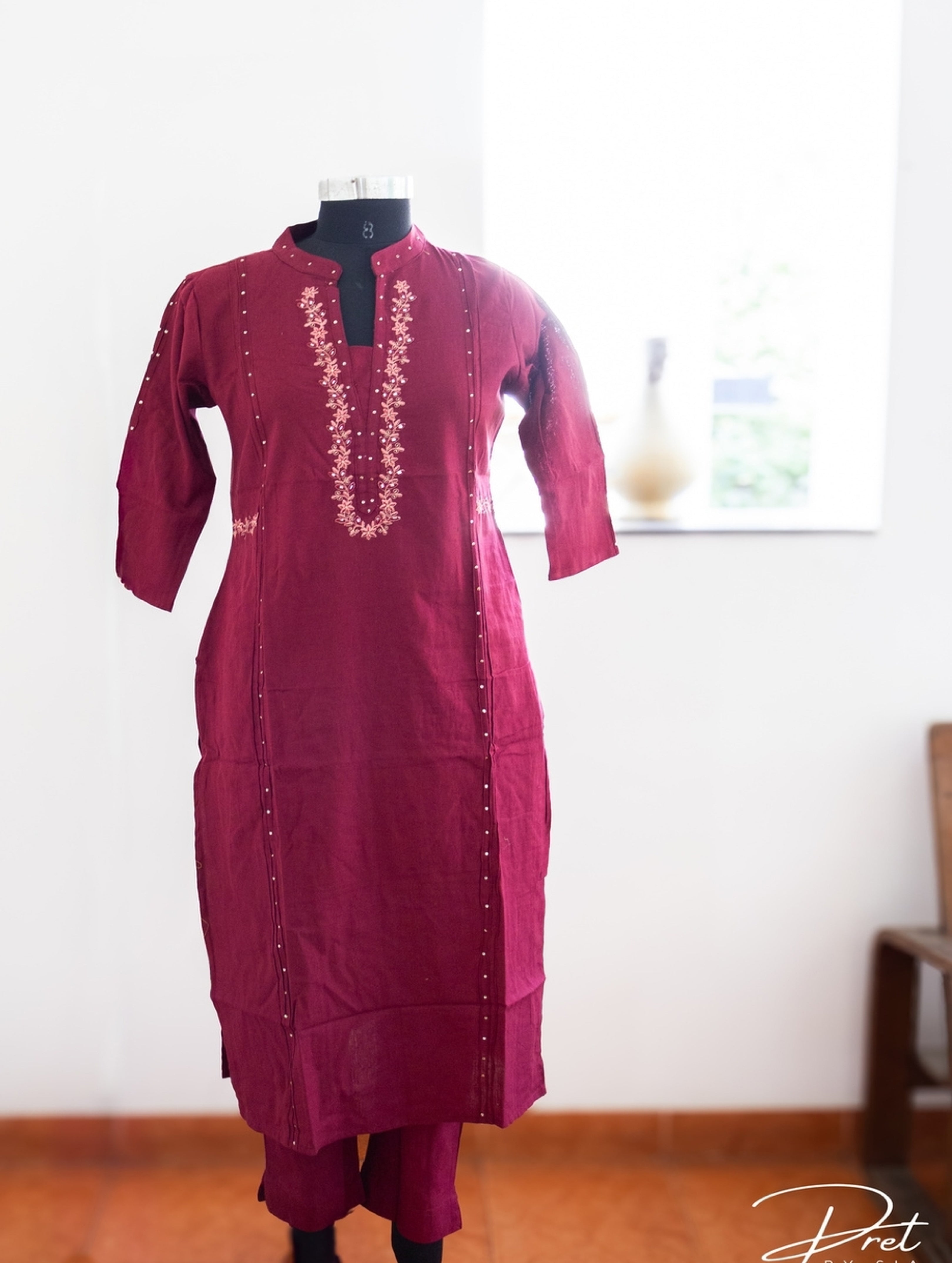 Maroon Kurti Set Embroidery