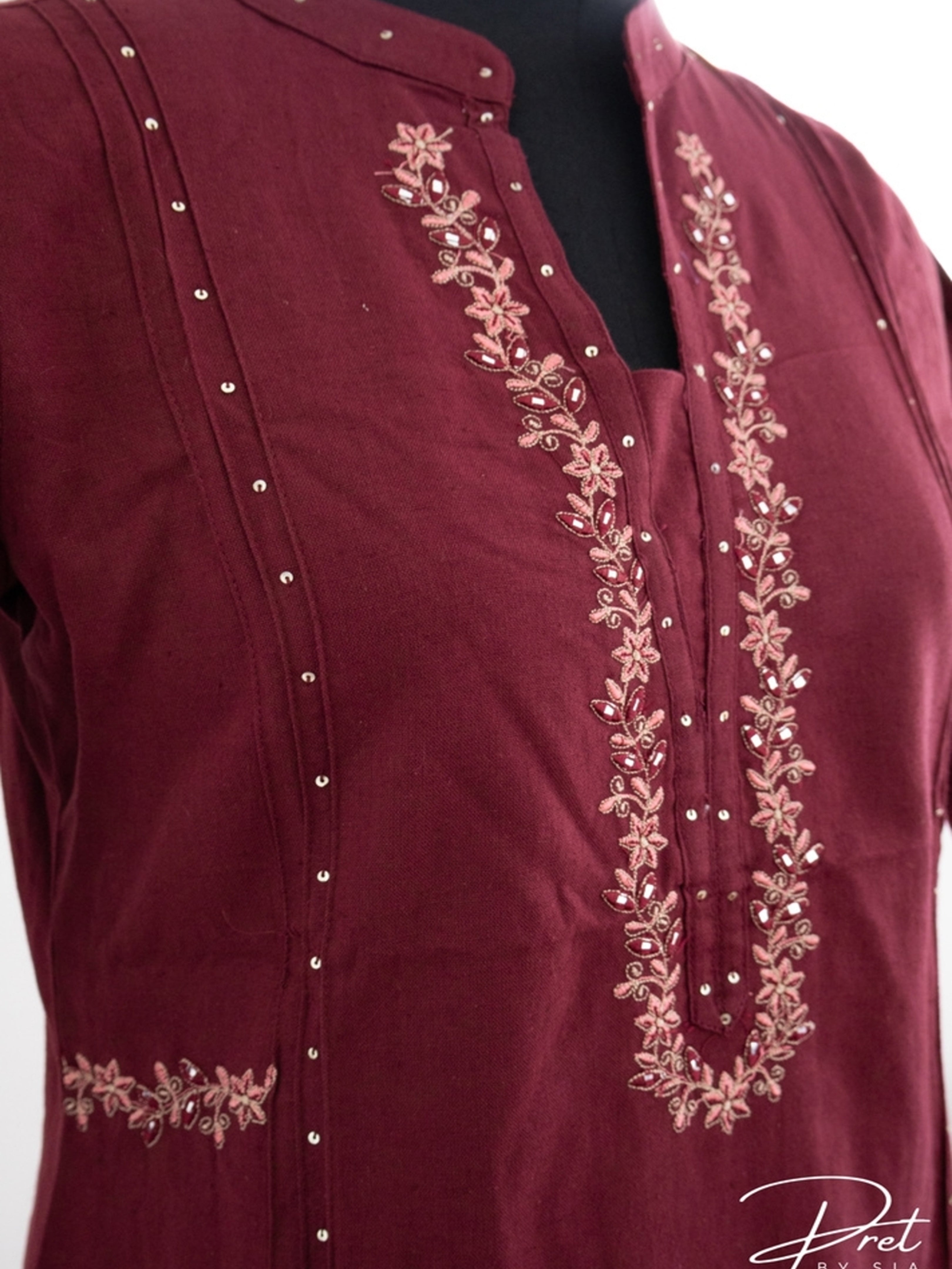 Maroon Kurti Set Embroidery