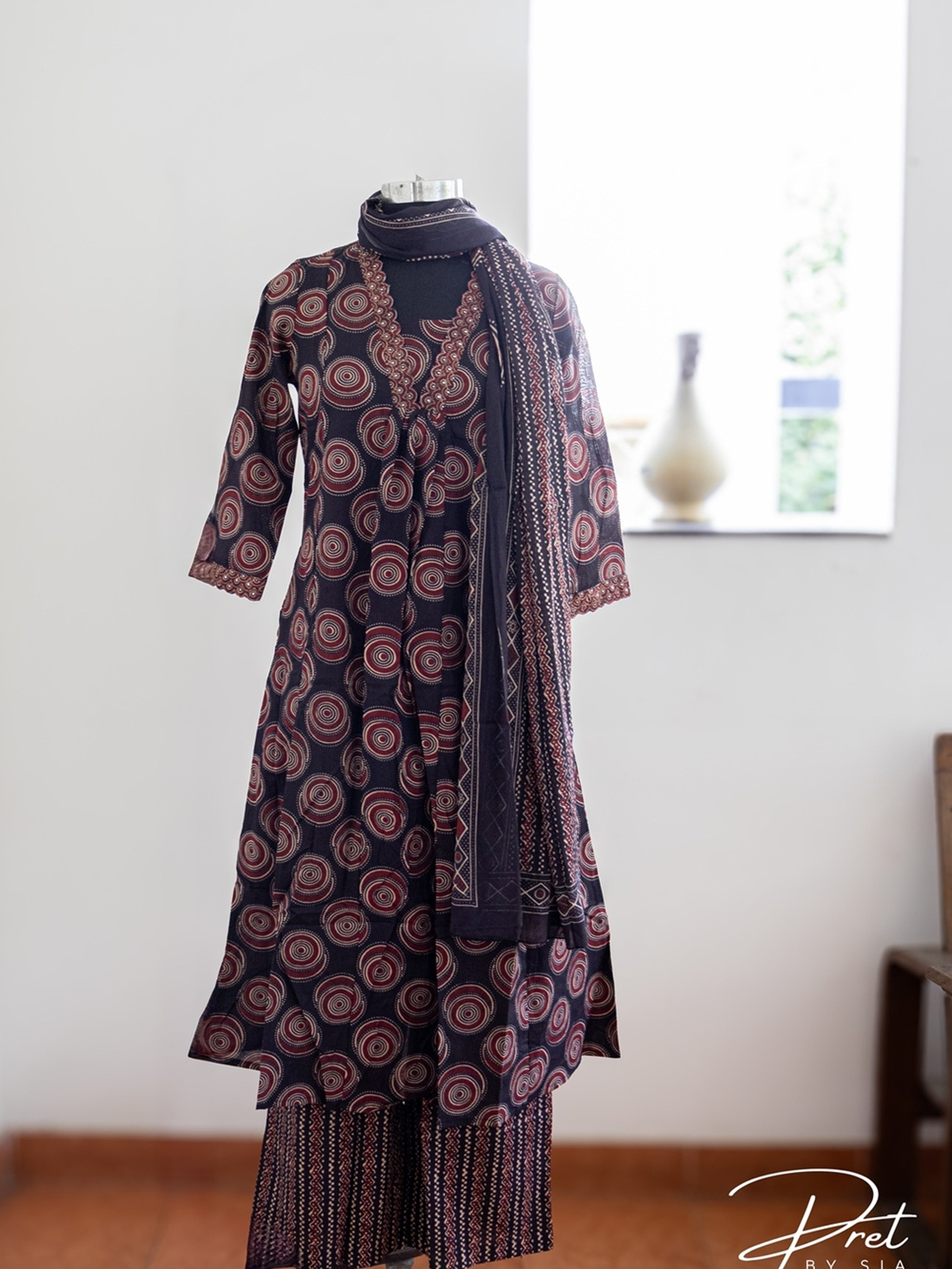 Black Printed Cotton Cut Work