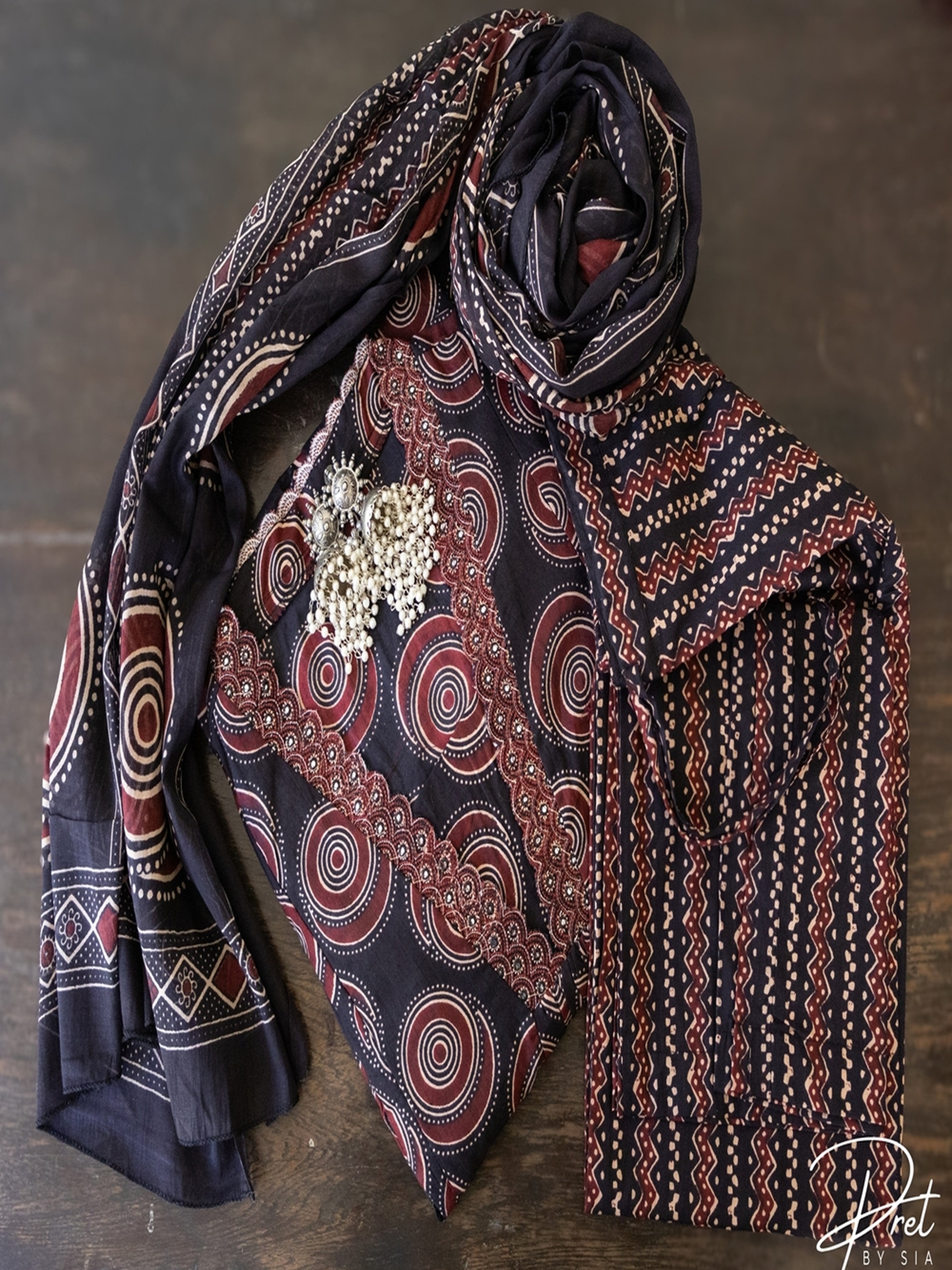 Black Printed Cotton Cut Work