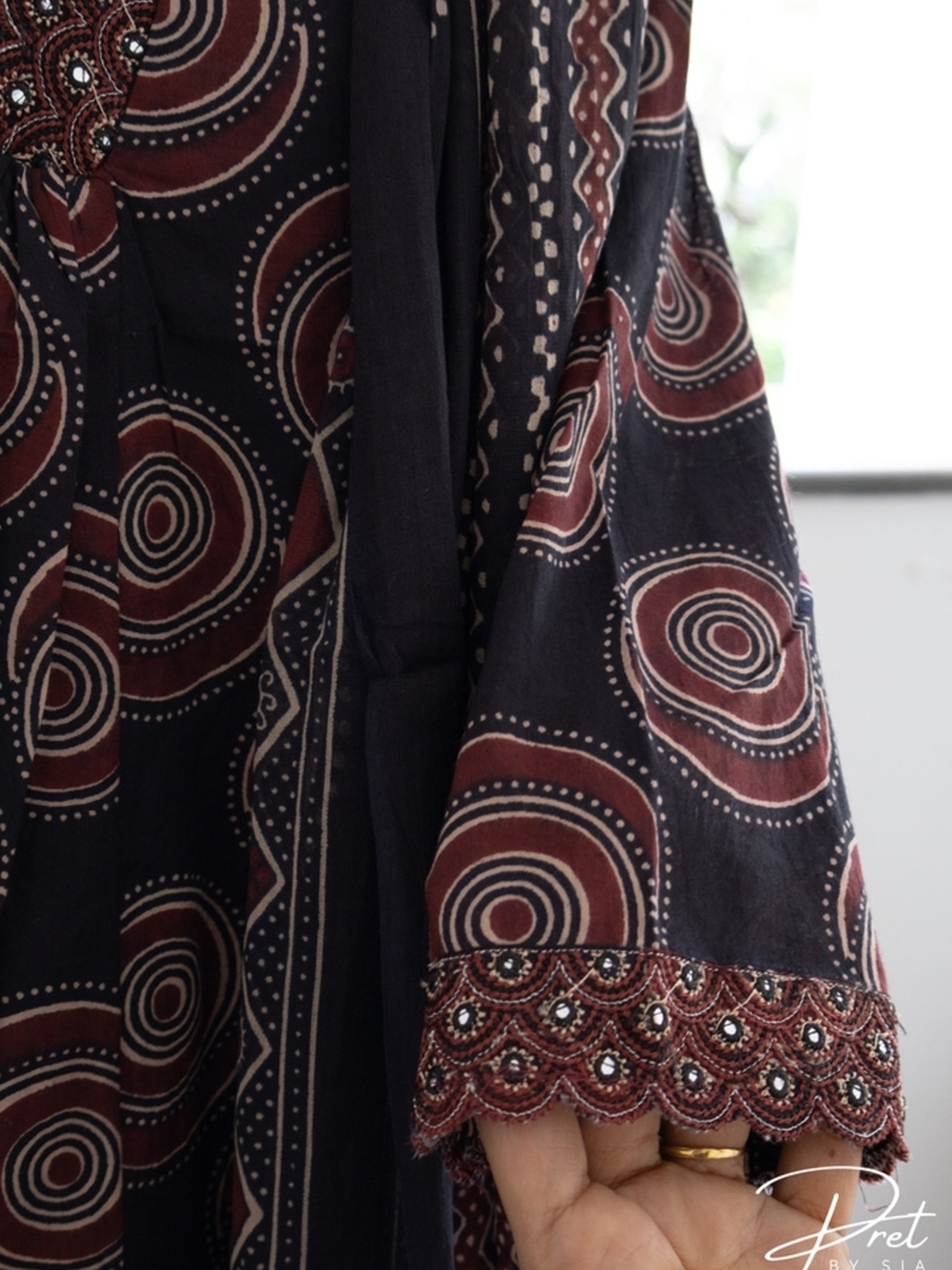 Black Printed Cotton Cut Work