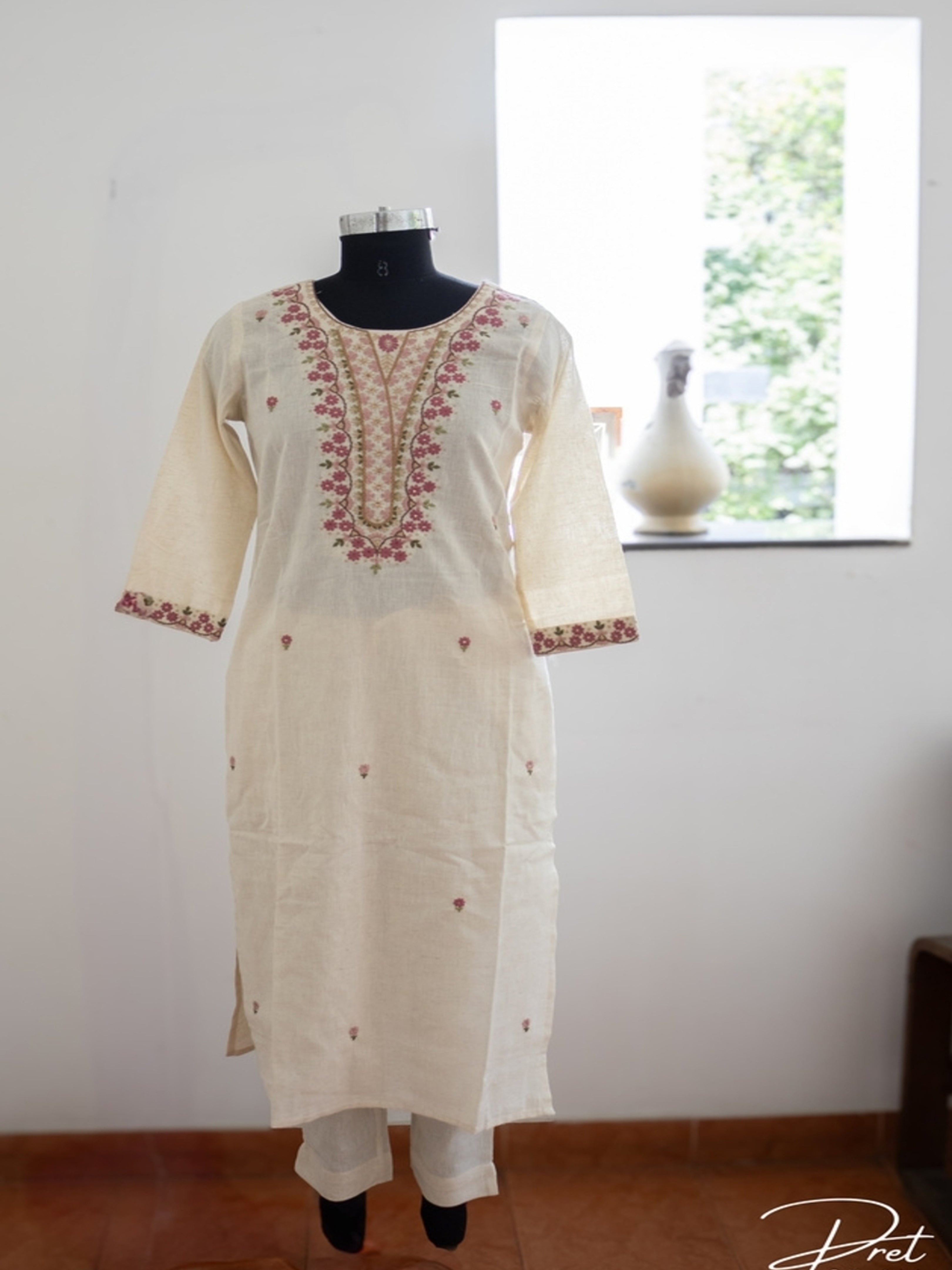 Off White ,Deep Mauve and Purple 3 Piece Salwar Set Embroidery With Dupatta