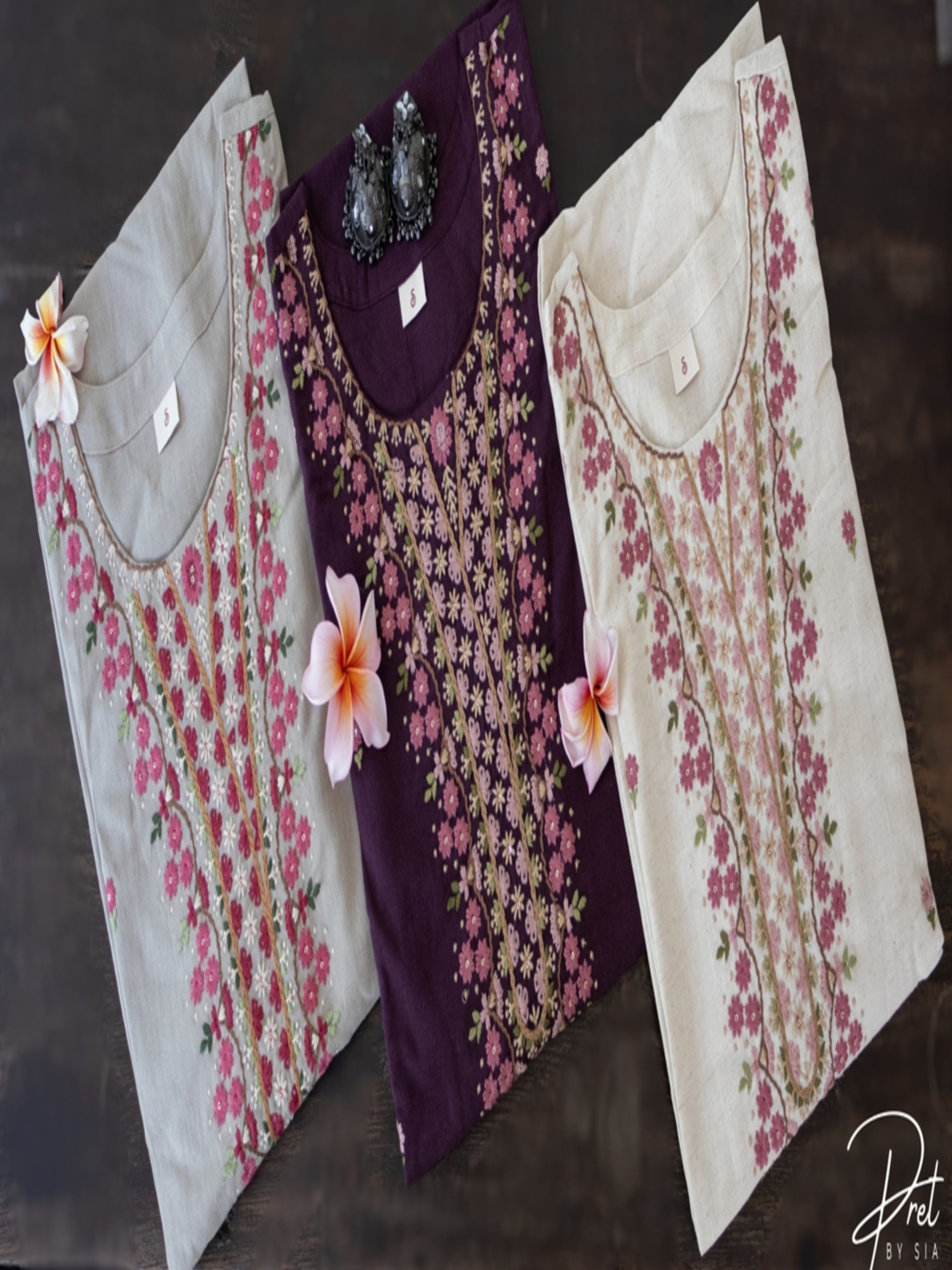 Off White ,Deep Mauve and Purple 3 Piece Salwar Set Embroidery With Dupatta