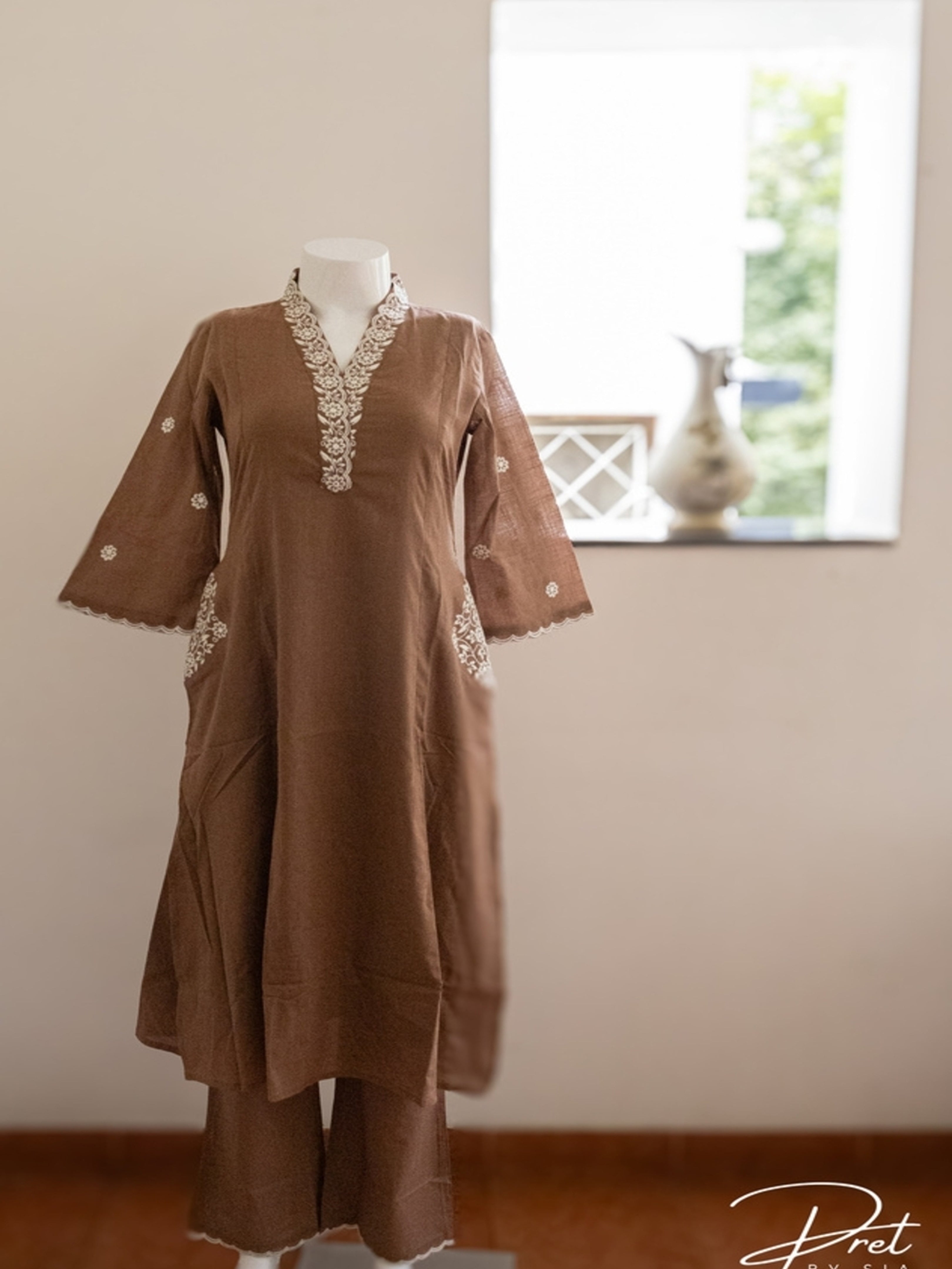 Brown Kurti Set Coord Embroidery