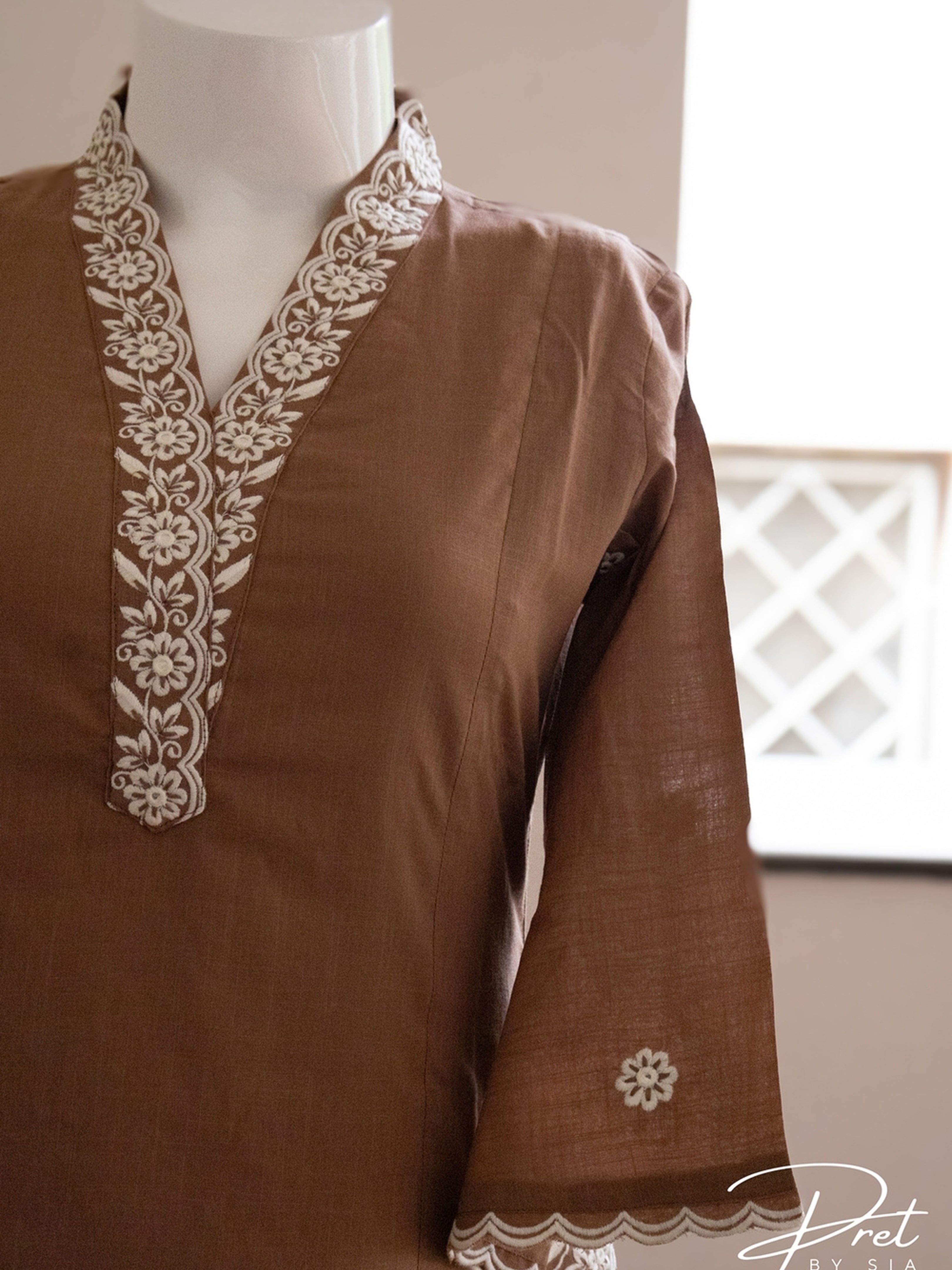 Brown Kurti Set Coord Embroidery