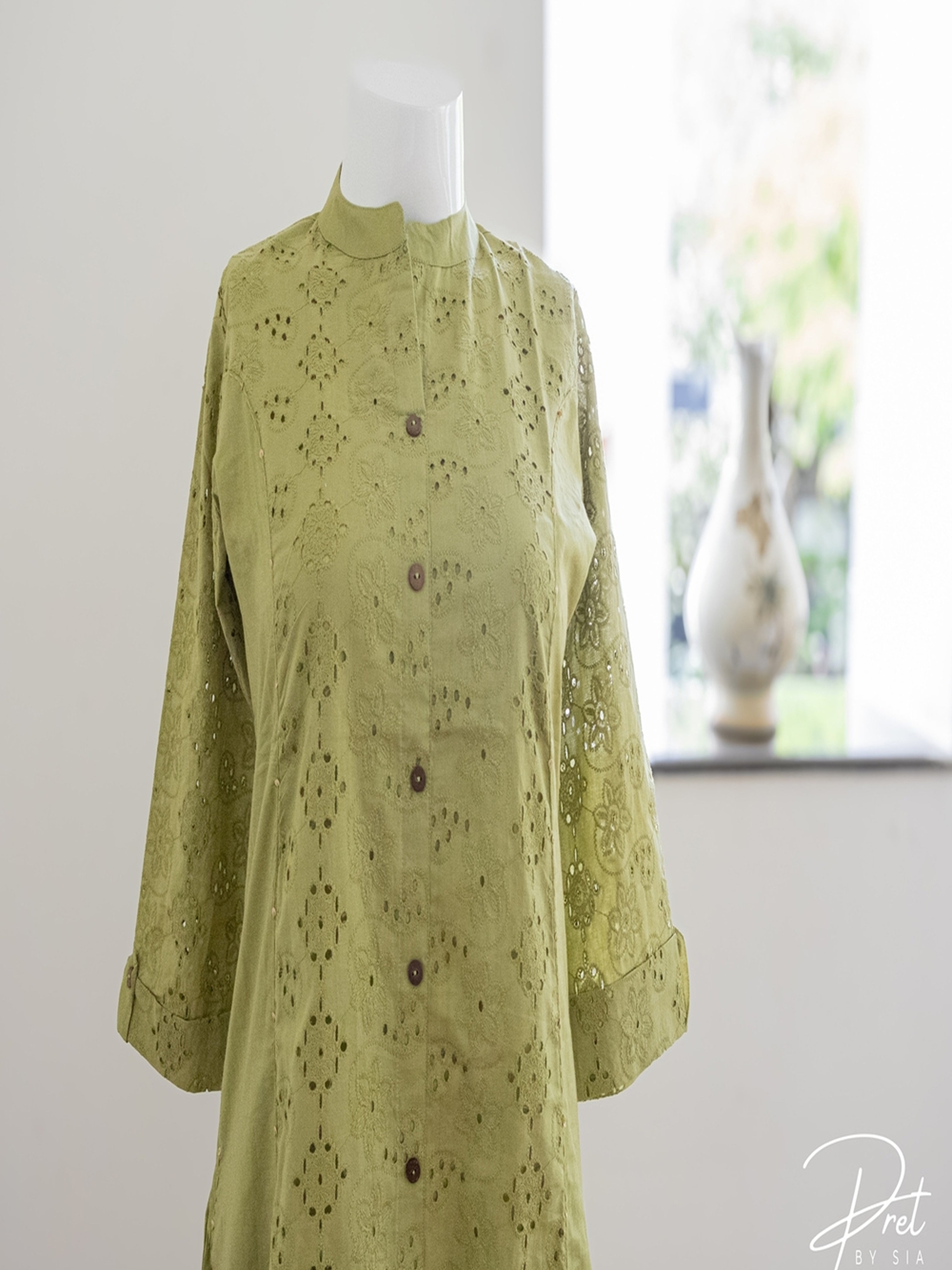 Leaf Green Kurti Set Cut Work Embroidery