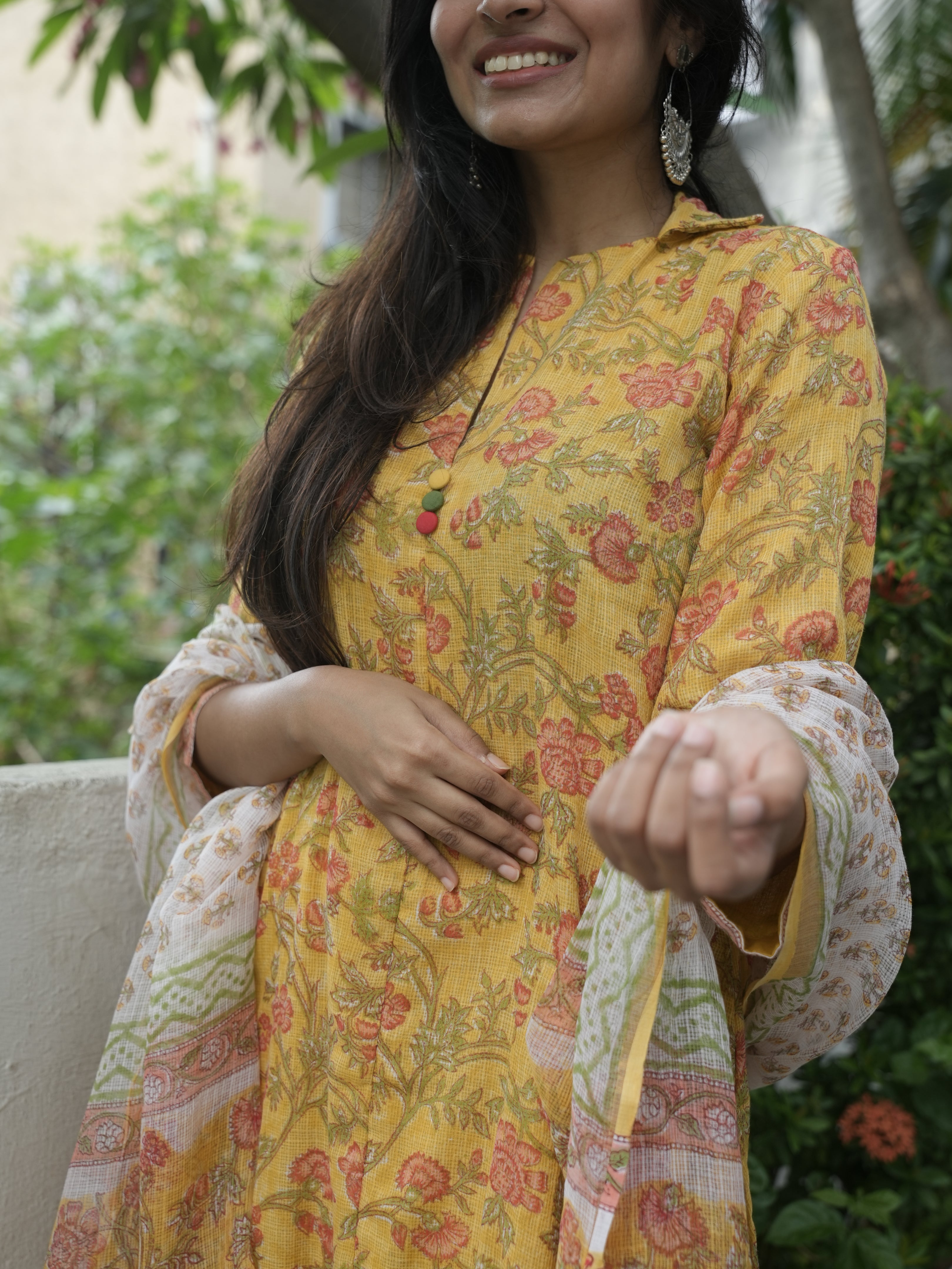 Yellow Flower Print 3 Piece Salwar Set