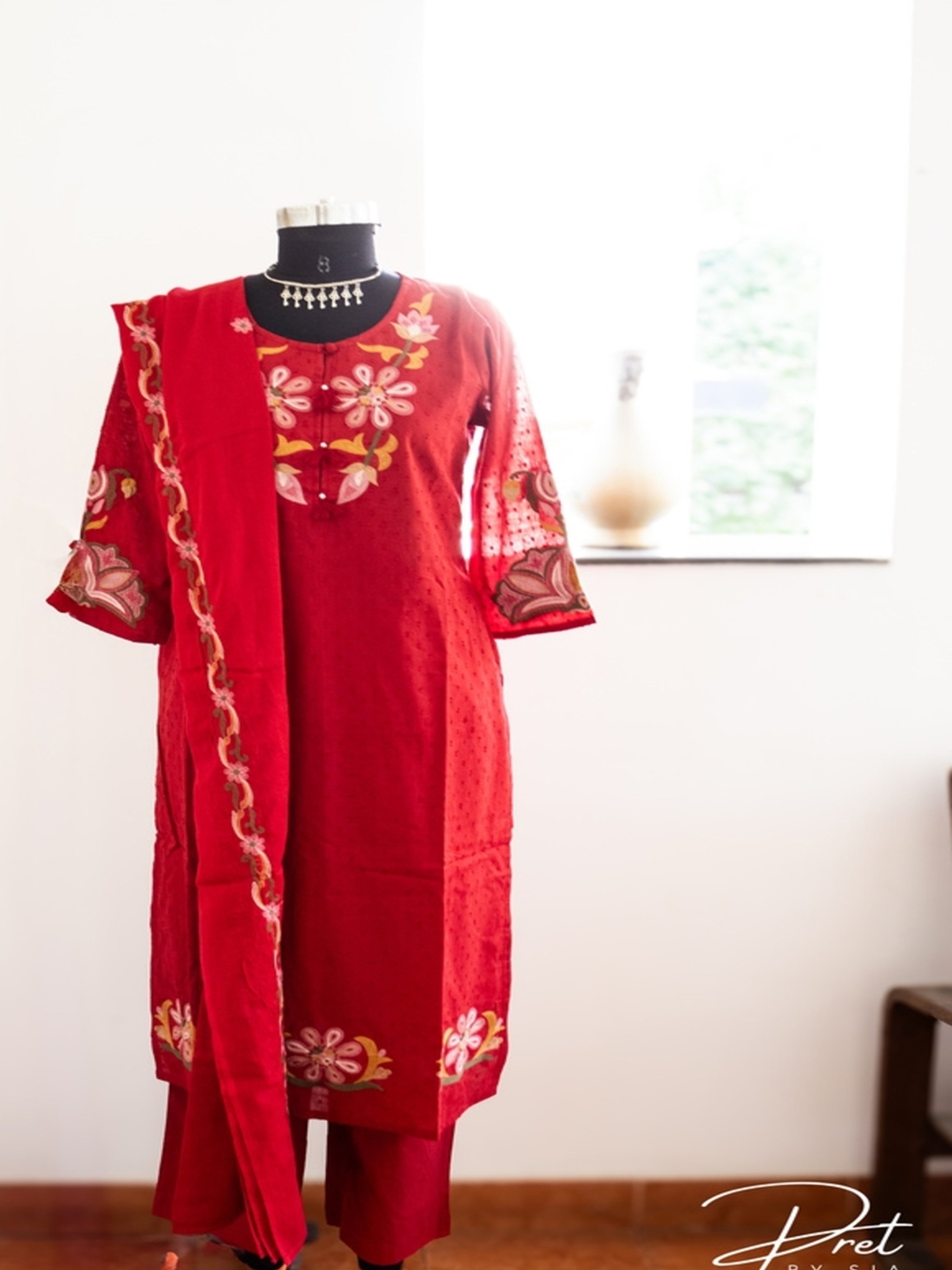 Red and Purple Floral embroidery