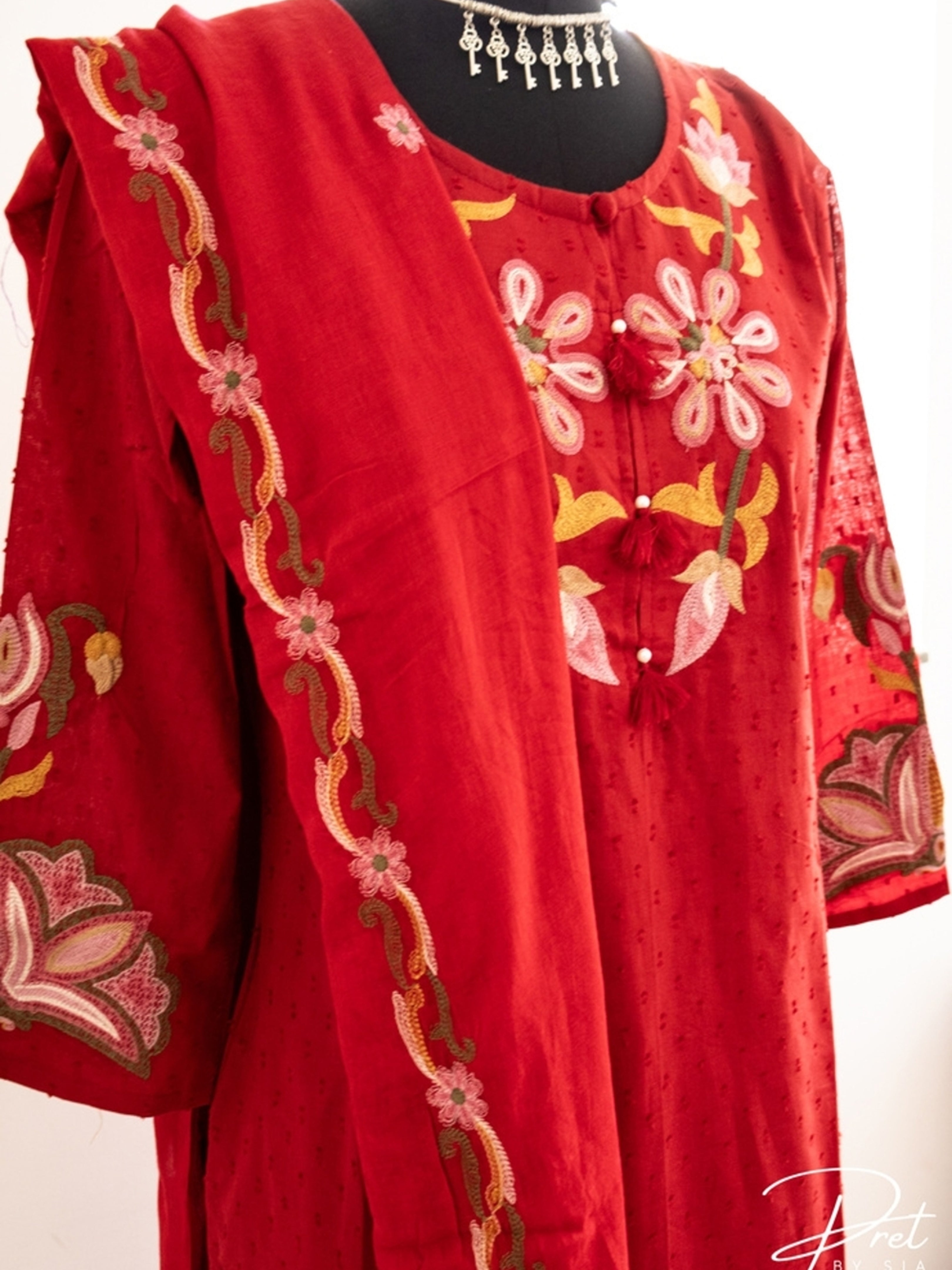 Red and Purple Floral embroidery