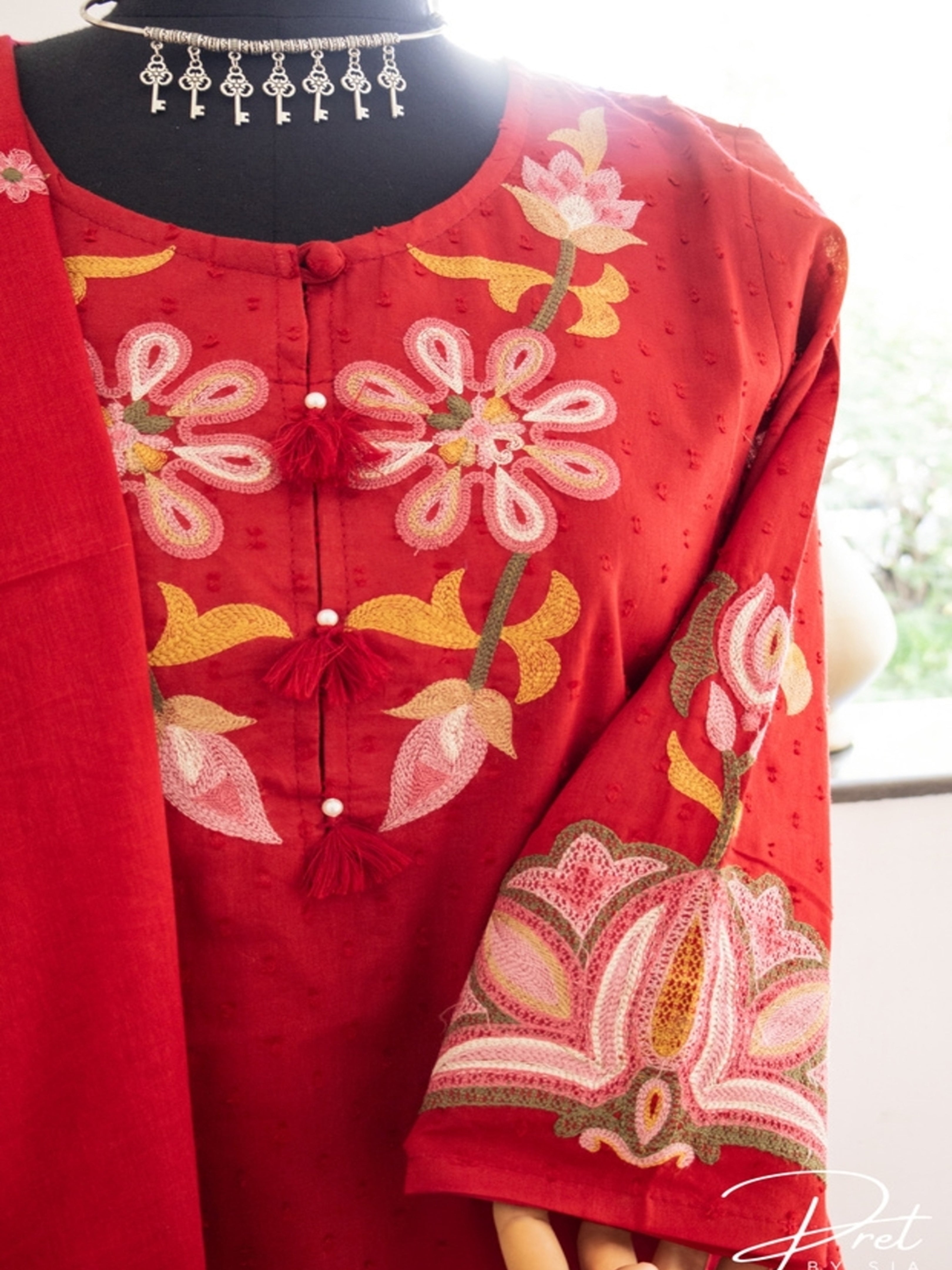 Red and Purple Floral embroidery