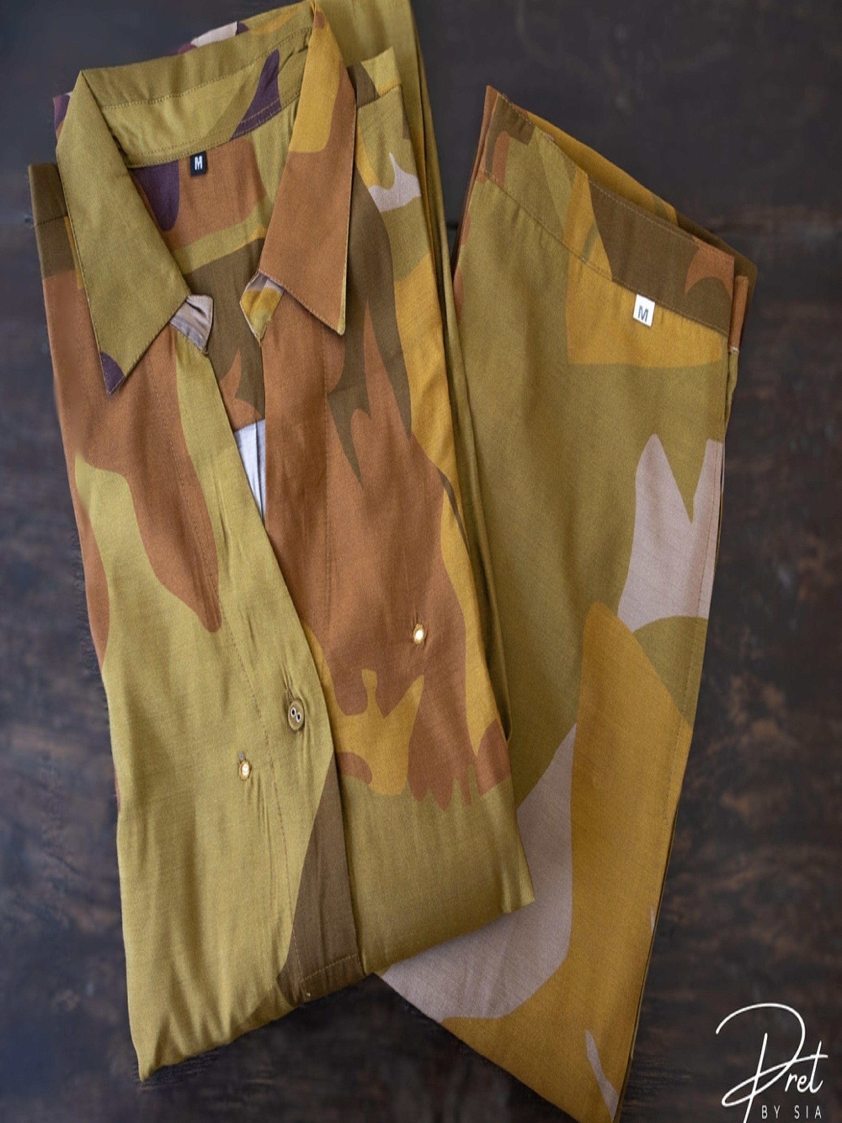 Mustard With Brown Kurti Coord Set Military Inspired Camouflage Print