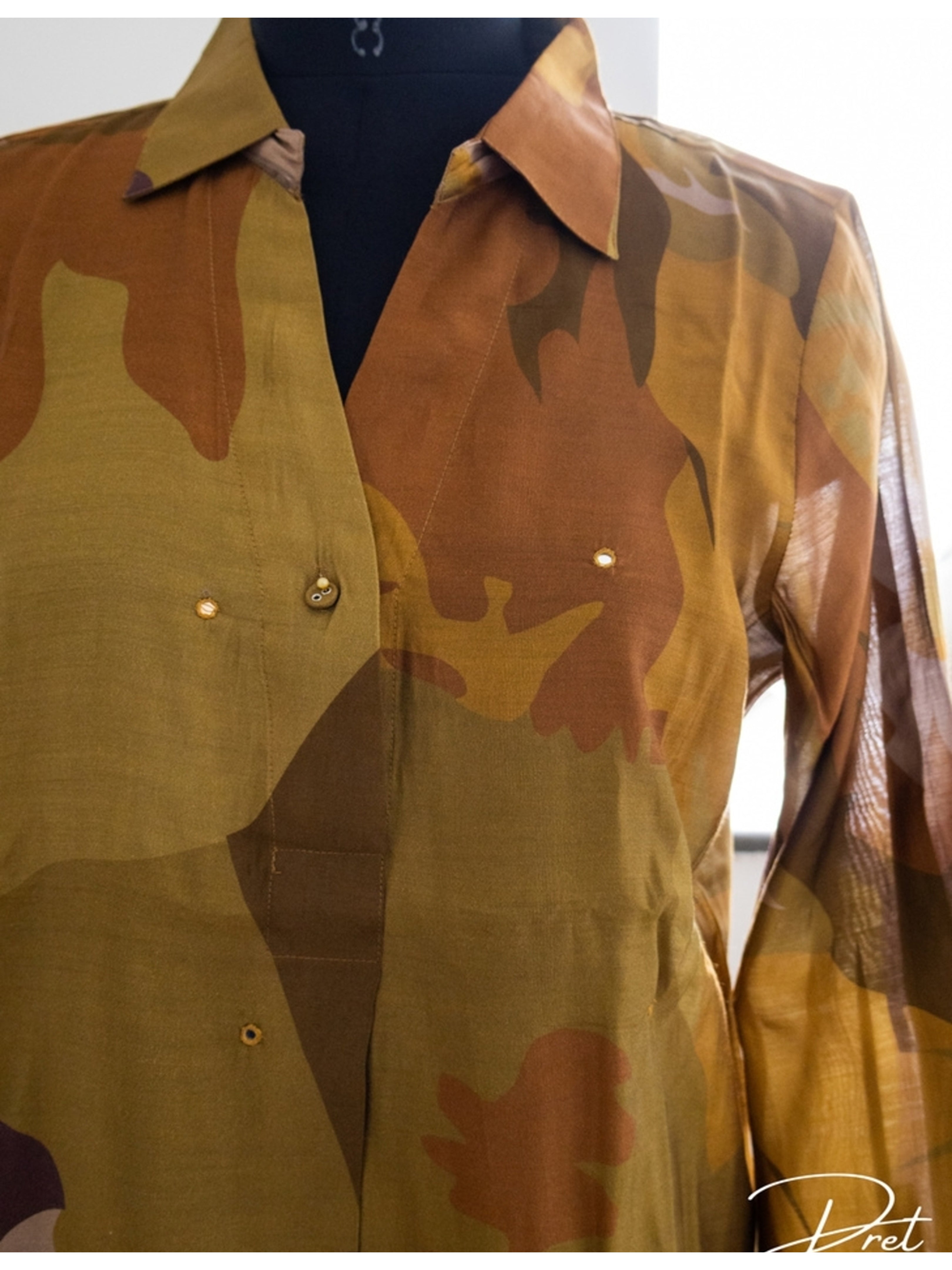 Mustard With Brown Kurti Coord Set Military Inspired Camouflage Print