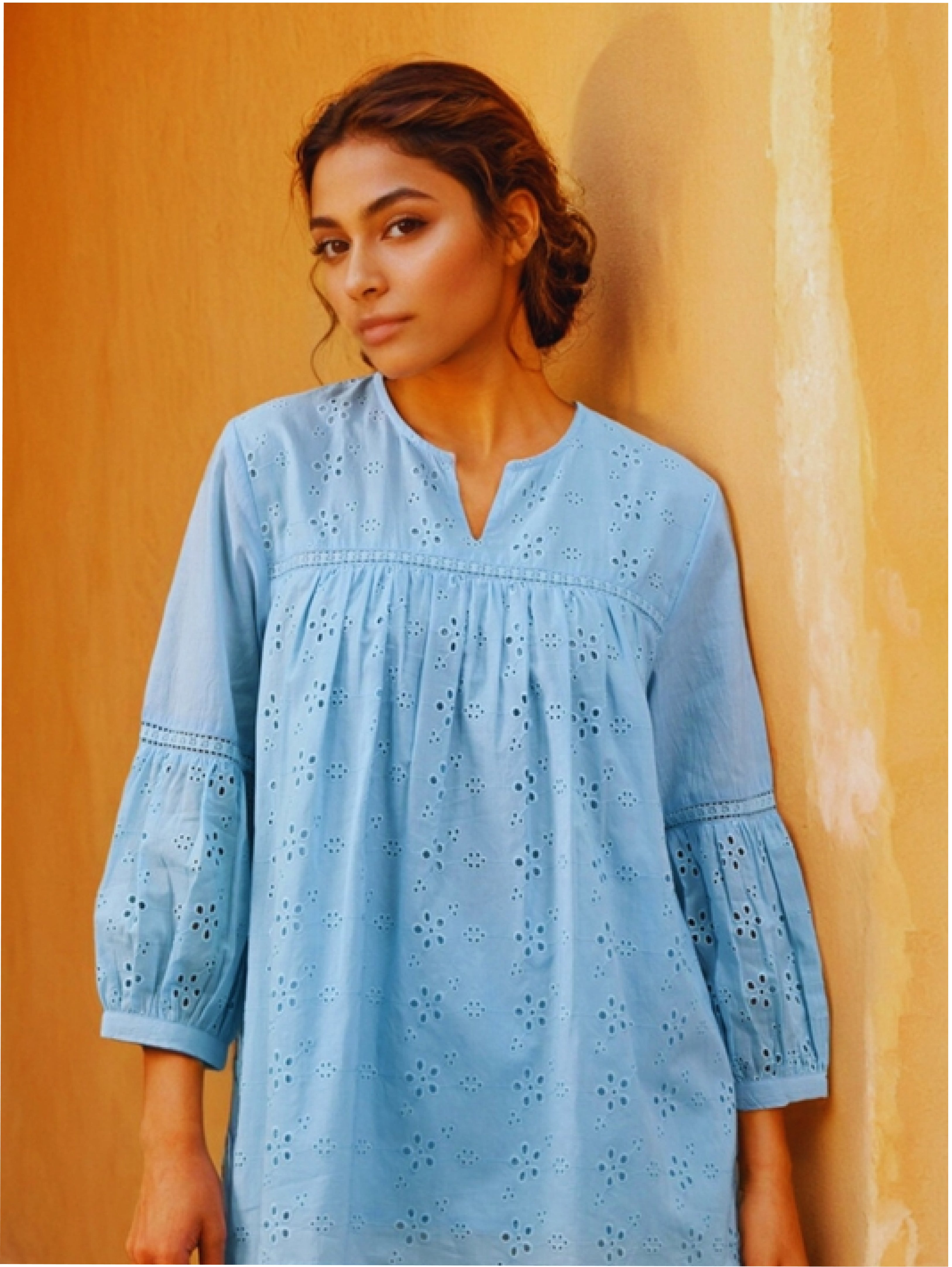 Sky Blue Lucknowi Short Kurti