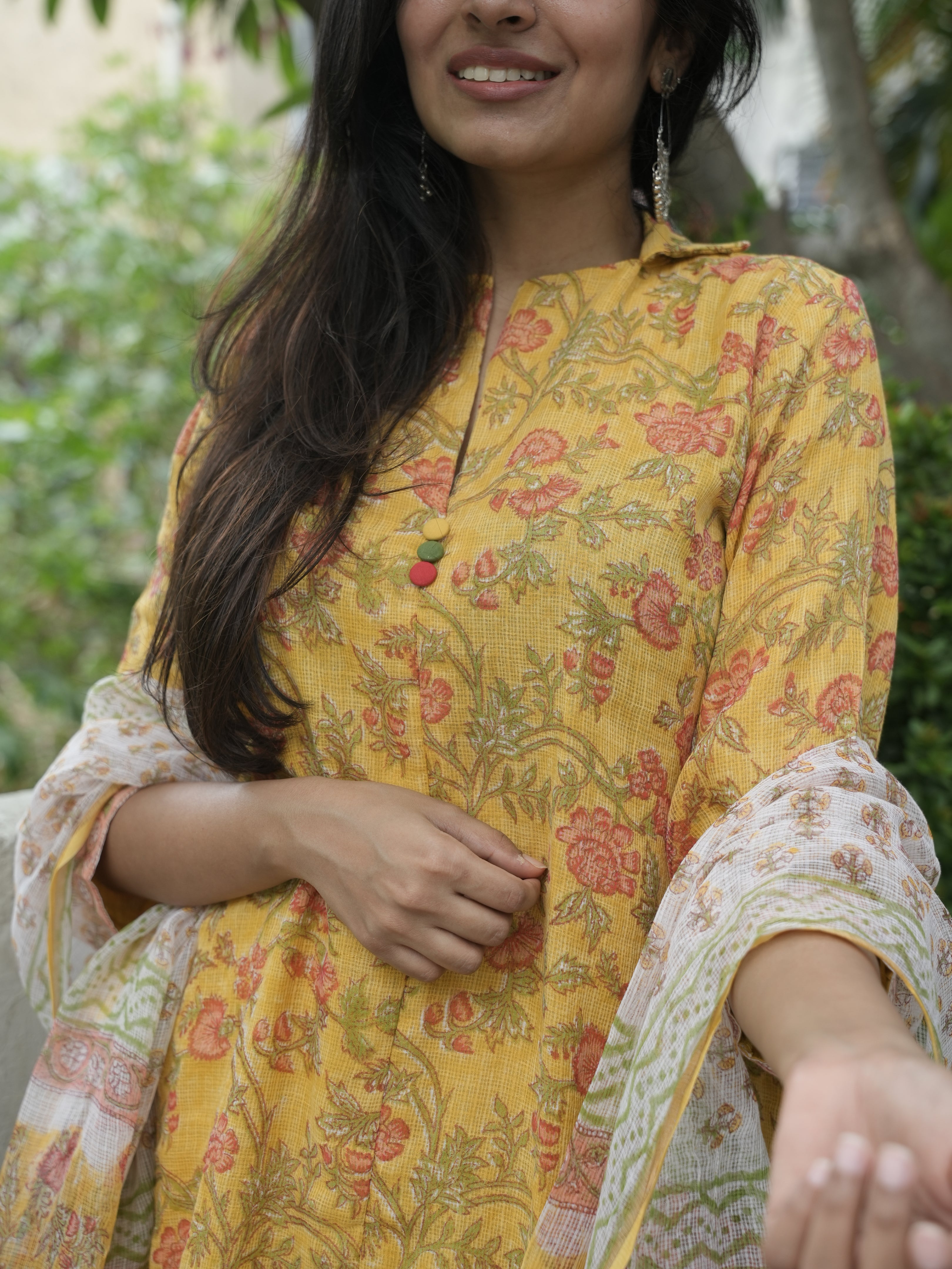 Yellow Flower Print 3 Piece Salwar Set