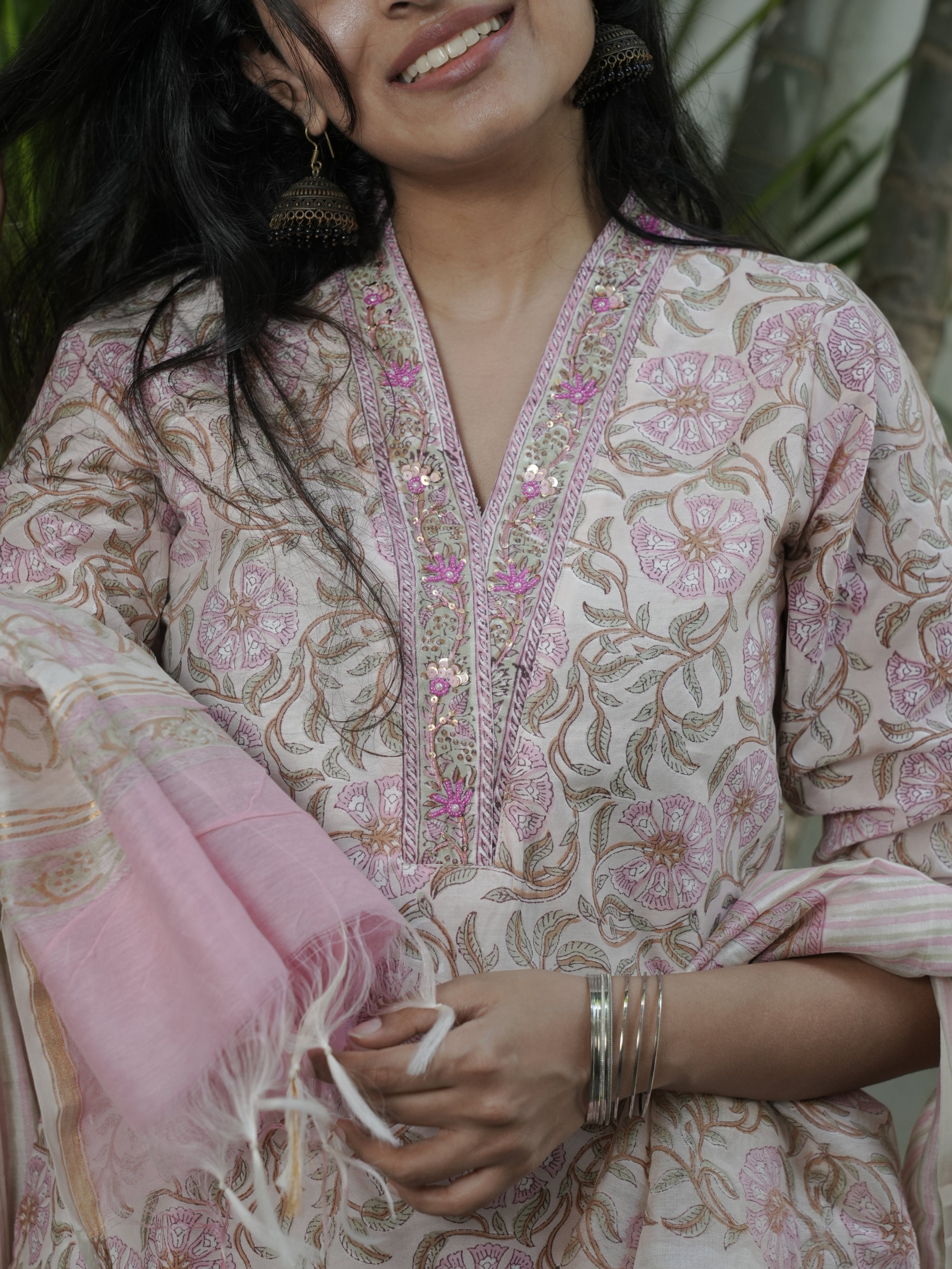 Beige With Pink 3 Piece Salwar Set