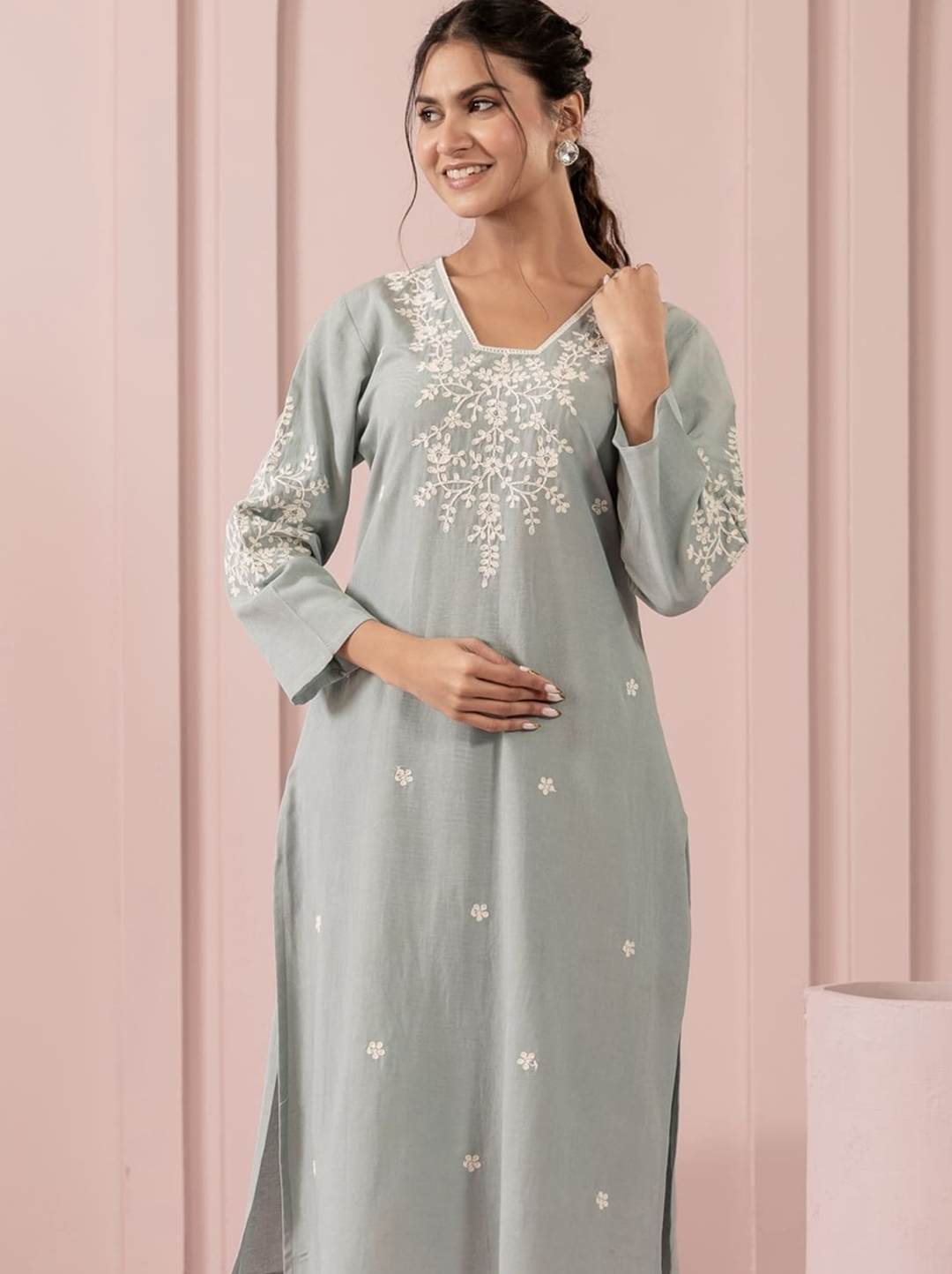 Kurti Coord Board V Neck With Pastel Embroidery